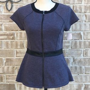 Sanctuary Clothing Mixed Media Seamed Peplum Zip up Top